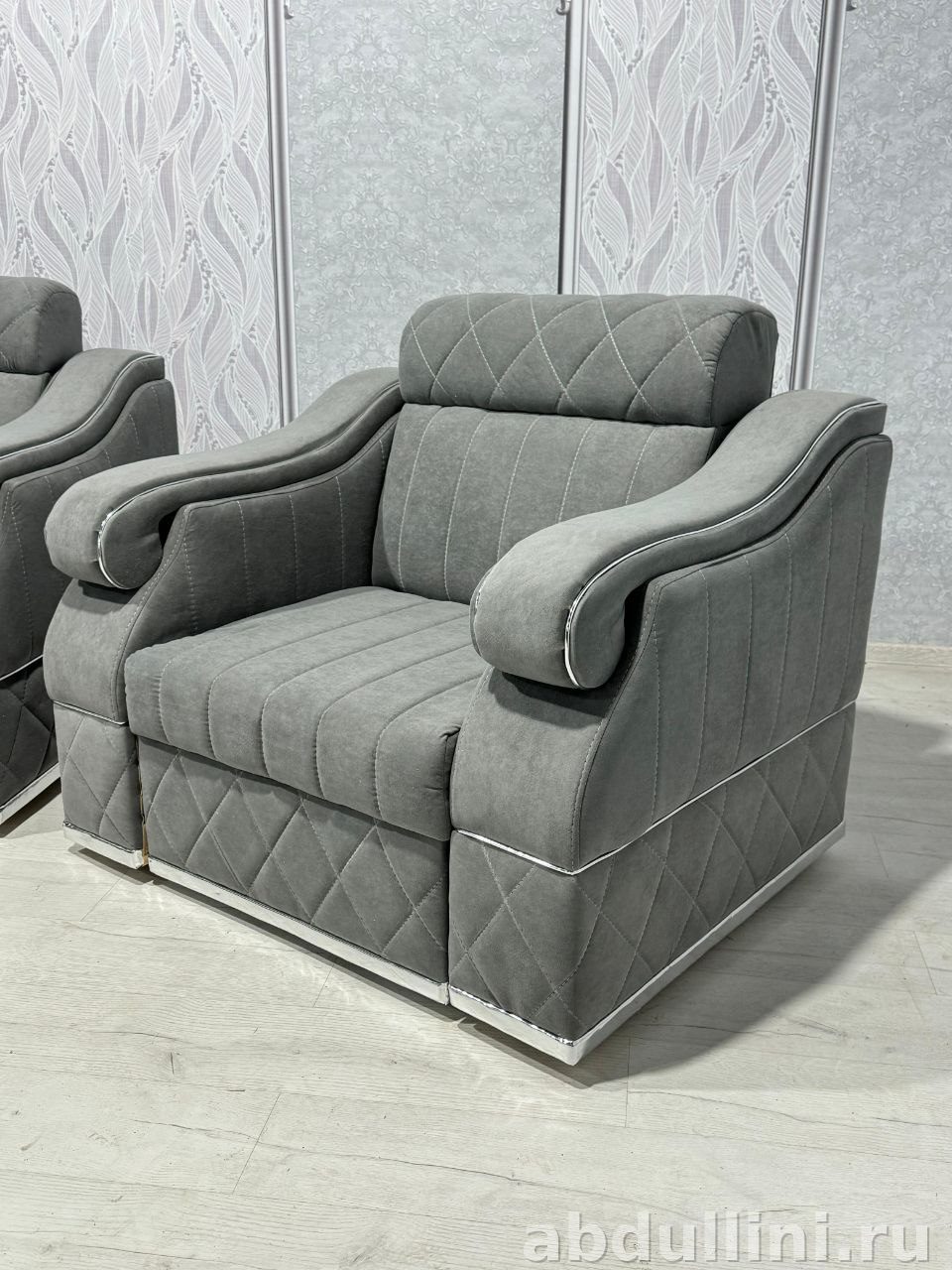 Угол «Люкс» — серый кожаный диван с ромбовидной строчкой — купить в Дагестане