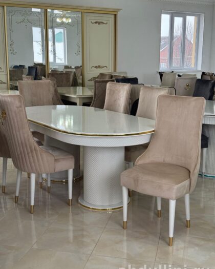 Обеденный стол и стулья 3633 в белом и золоте купить в Дагестане (белый) — купить в Дагестане — фото 1