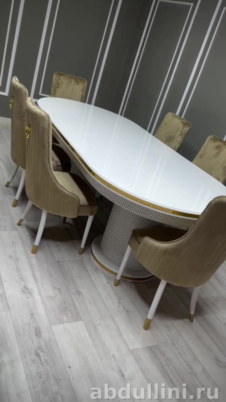 Обеденный комплект Шанель: стол и 6 стульев в бело-золотом цвете — купить в Дагестане — фото 5