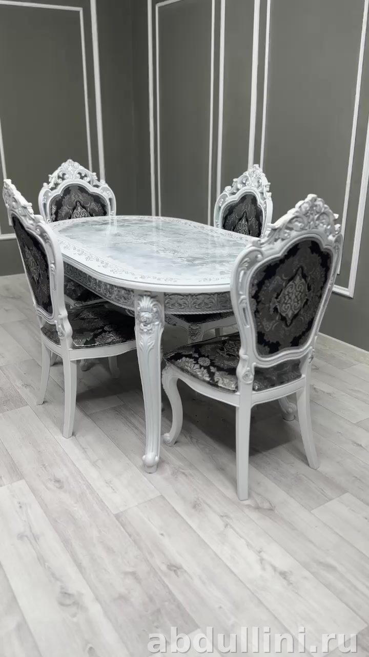 Раздвижной стол Роза и стулья Мини Шейх — купить в Дагестане (белый/серебро мрамор) — купить в Дагестане — фото 4