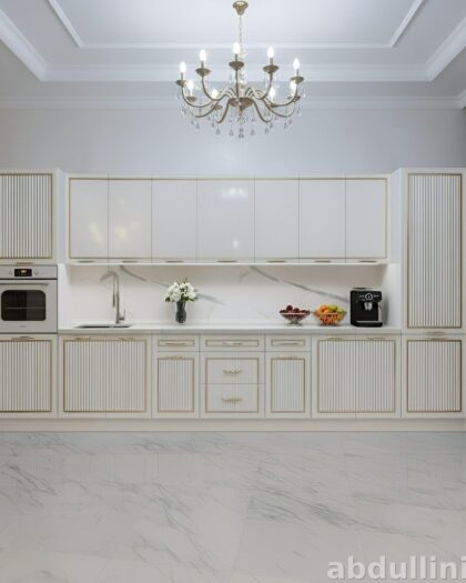 Кухня «Селена» — белый глянец с золотом, неоклассика — купить в Дагестане