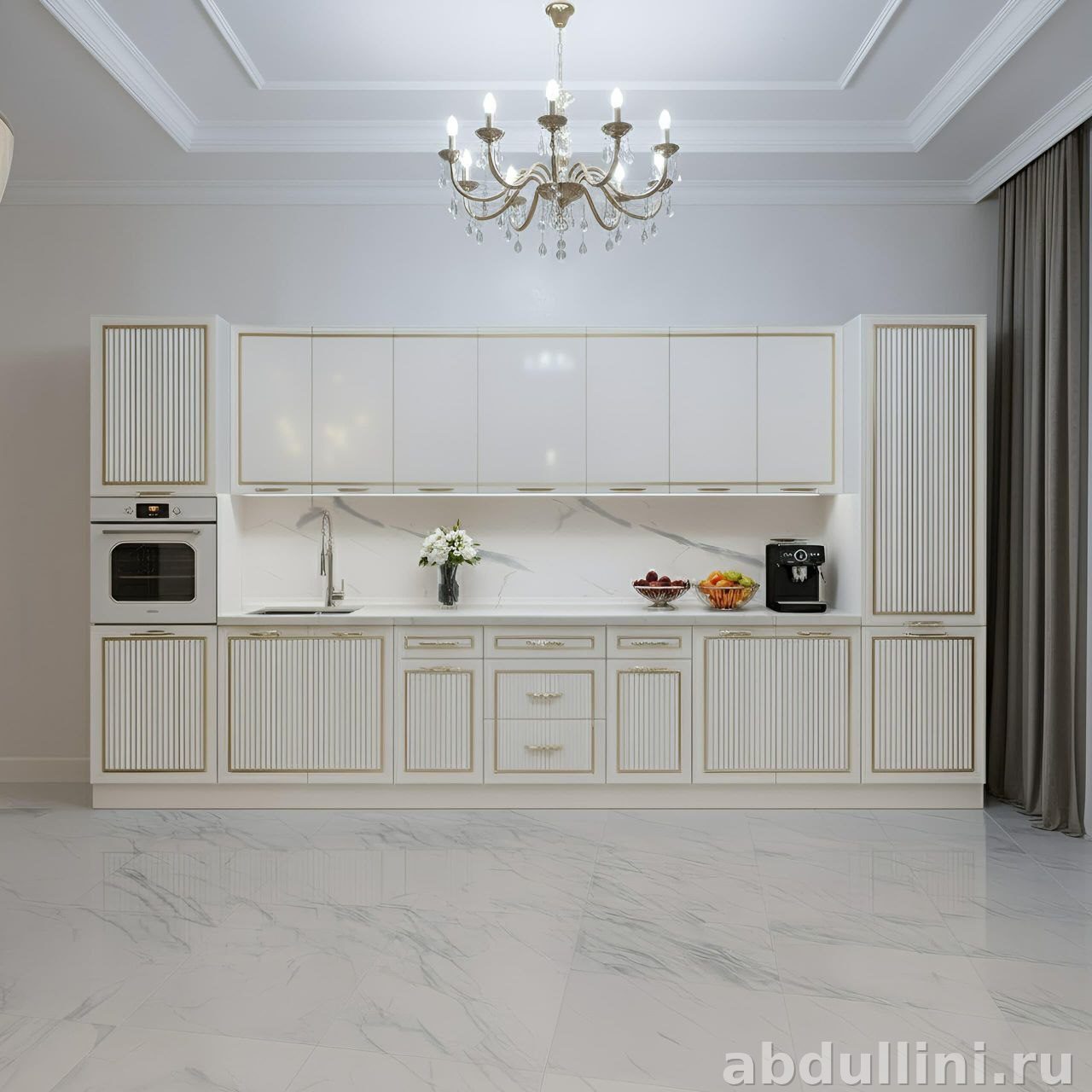 Кухня «Селена» — белый глянец с золотом, неоклассика — купить в Дагестане