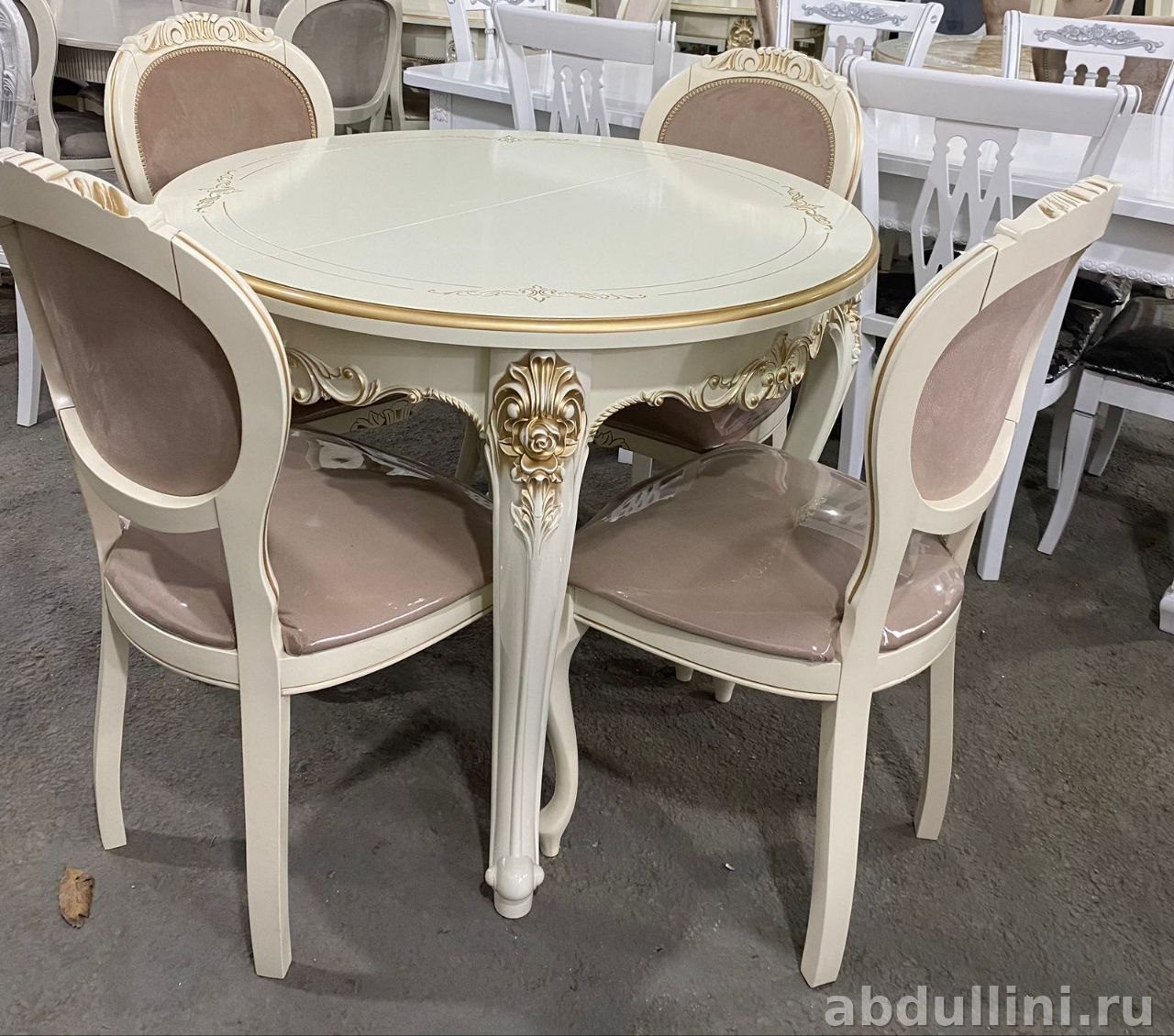 Круглый раздвижной стол и стулья в классическом стиле — купить в Дагестане другой размер