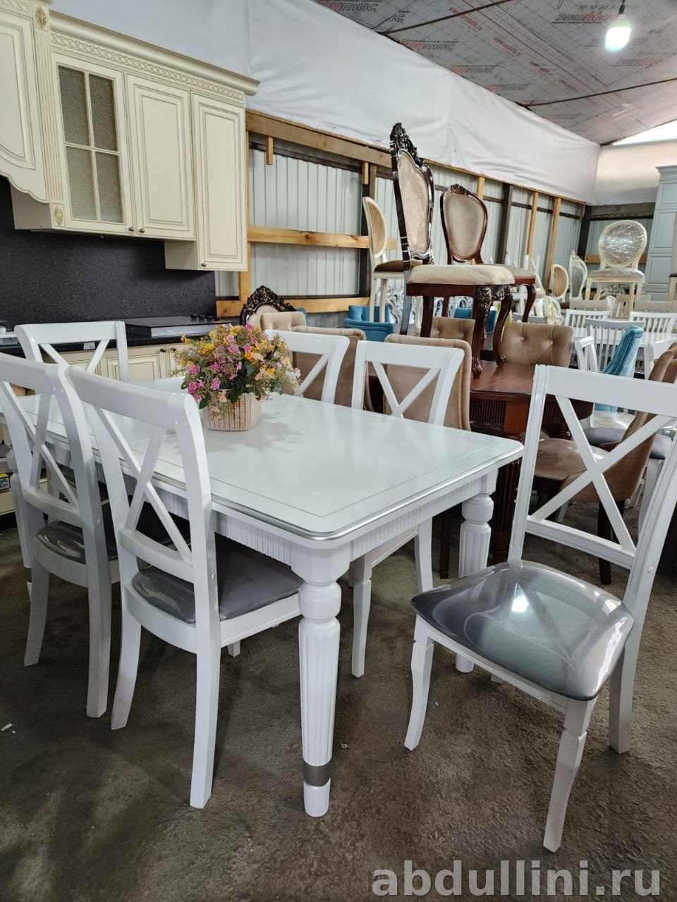 Обеденный стол и стулья 7️⃣4️⃣8️⃣ в белом цвете купить в Дагестане другая цена стульев — купить в Дагестане