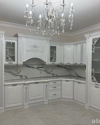 Кухня Венеция от производителя в Дагестане — белый мрамор, МДФ белый мрамор — купить в Дагестане