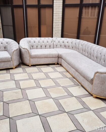 Угловой диван с креслом в светло-сером цвете — купить в Дагестане — купить в Дагестане — фото 1