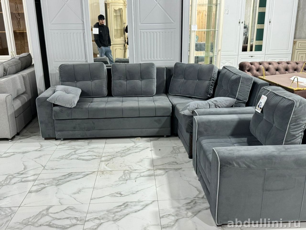 Диван-кровать Лондон 1573 с креслом, серый — купить в Дагестане — купить в Дагестане — фото 1