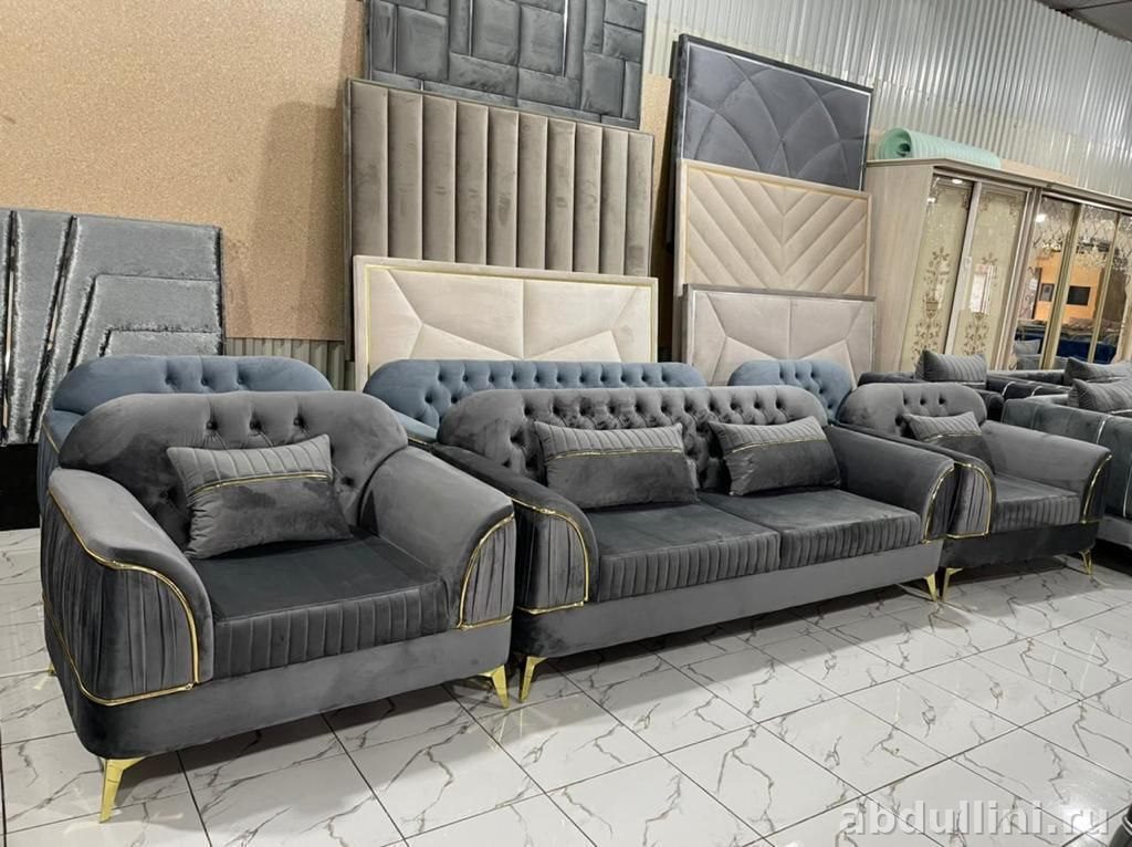 Комплект мебели Шейх: диван и кресла в сером бархате — купить в Дагестане