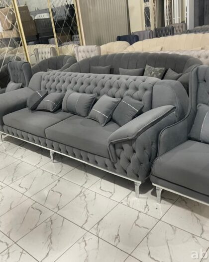 Диван и кресло 1946 в сером велюре с капитоне — купить в Дагестане — купить в Дагестане