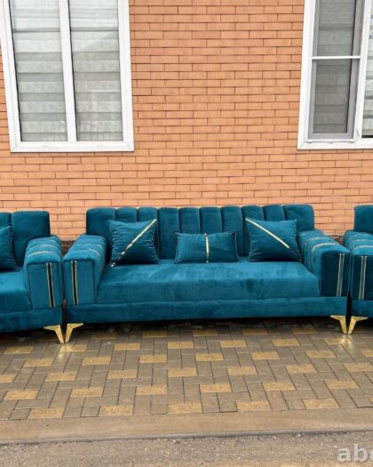 Диван и кресла БЕЛЛОНА бирюзовые с золотом в Дагестане — купить в Дагестане — фото 1