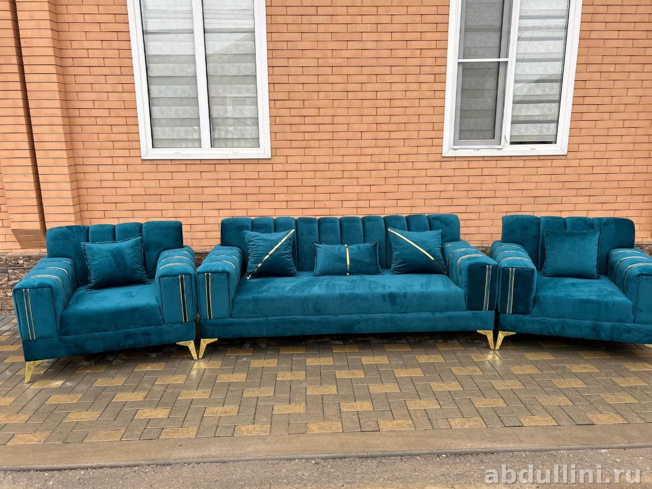 Диван и кресла БЕЛЛОНА бирюзовые с золотом в Дагестане — купить в Дагестане — фото 1