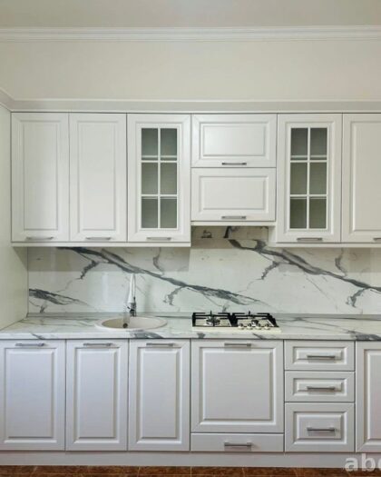 Кухня Палермо 2211 — белый гарнитур с мраморной столешницей другой размер — купить в Дагестане