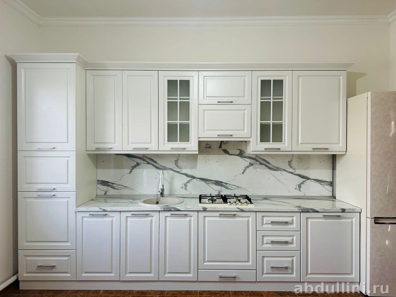Кухня Палермо 2211 — белый гарнитур с мраморной столешницей другой размер — купить в Дагестане