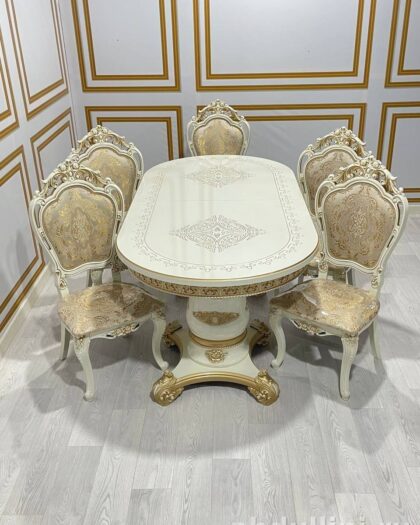 Обеденный стол и стулья Голд в стиле неоклассика — купить в Дагестане раздвижной стол — купить в Дагестане — фото 1