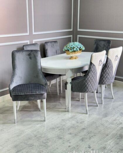 Обеденный комплект стол и стулья 2609 белый и серый в Дагестане — купить в Дагестане — фото 1