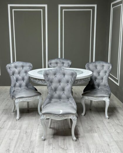 Круглый раздвижной стол 2663 с бархатными стульями в Дагестане цвет, комплектация — купить в Дагестане — фото 1