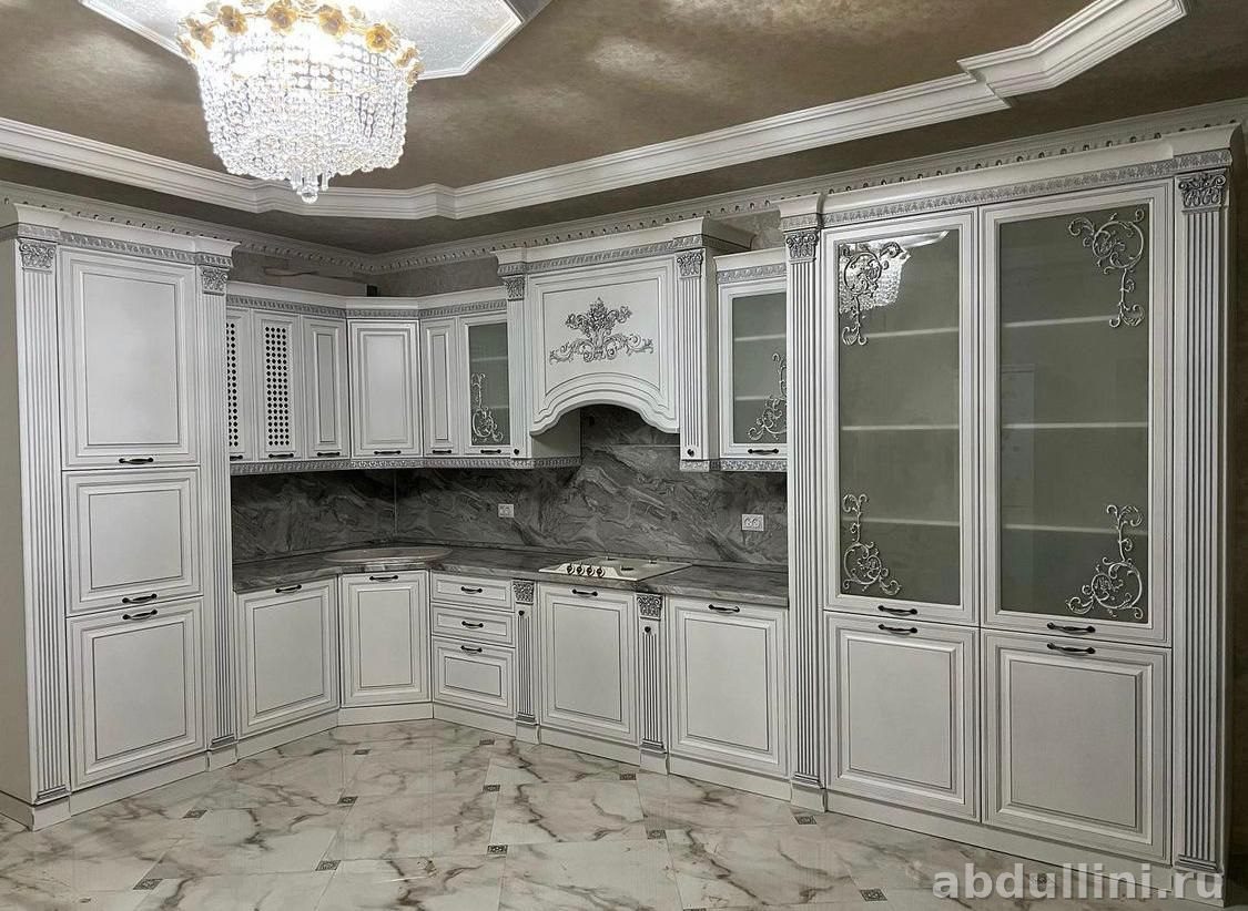 Кухонный гарнитур 3076 белый/серебро в стиле неоклассика другой размер — купить в Дагестане
