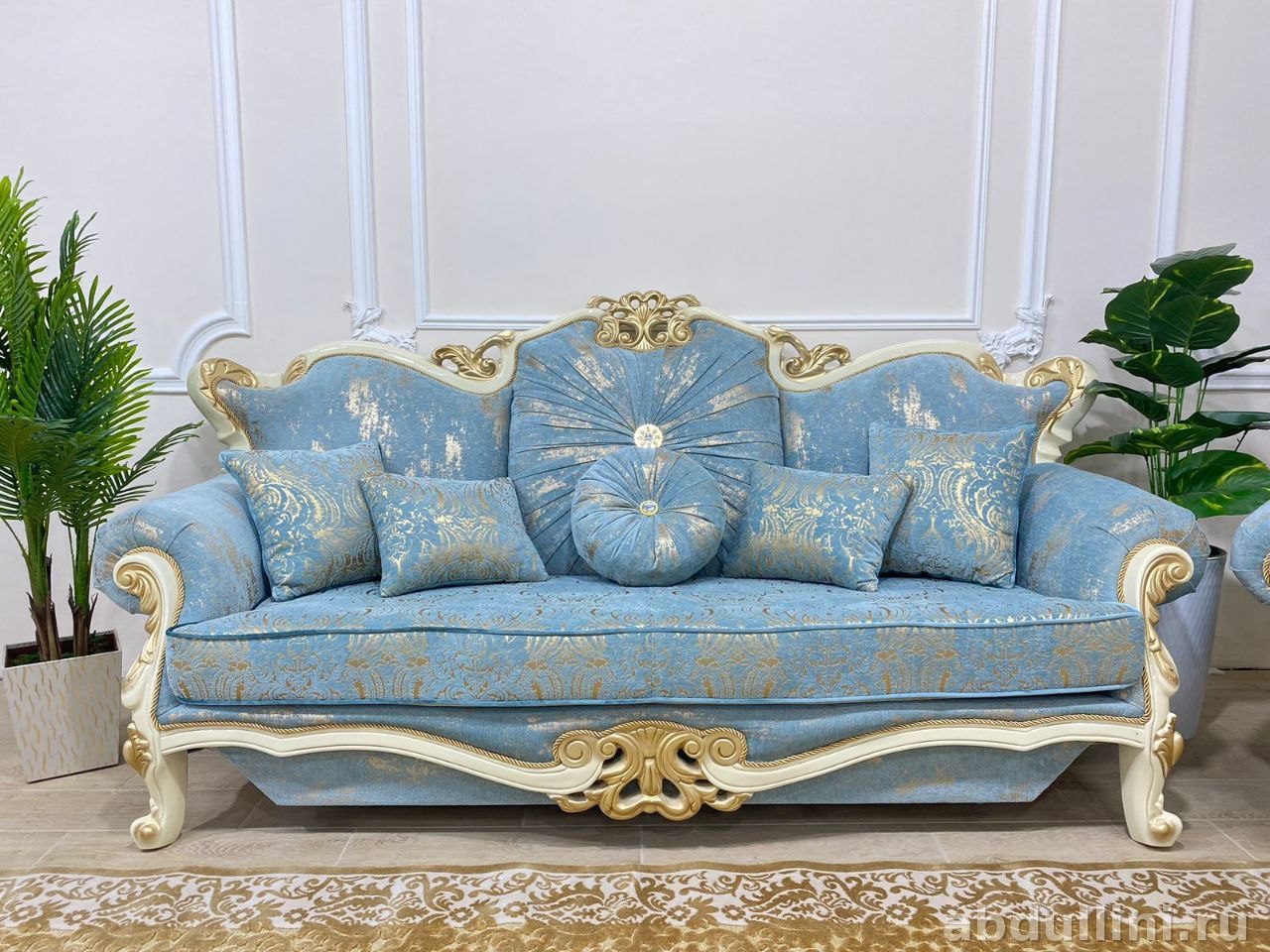 Диван и кресло Версаль 3610 в голубом цвете с золотым узором голубой цвет — купить в Дагестане — фото 2